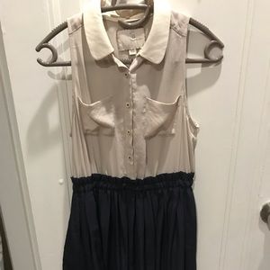 Anthropologie cream and blue dress with pockets!